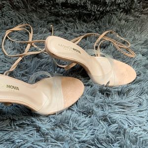 Fashion Nova Cream Strap Up Heels Size 6